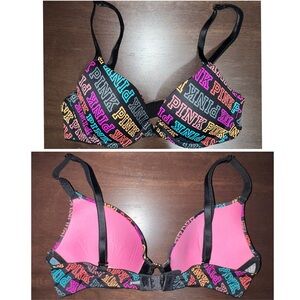 NWOT PINK Victoria’s Secret 34A ‘Wear Everywhere’ Push Up Bra With Rainbow Logo!
